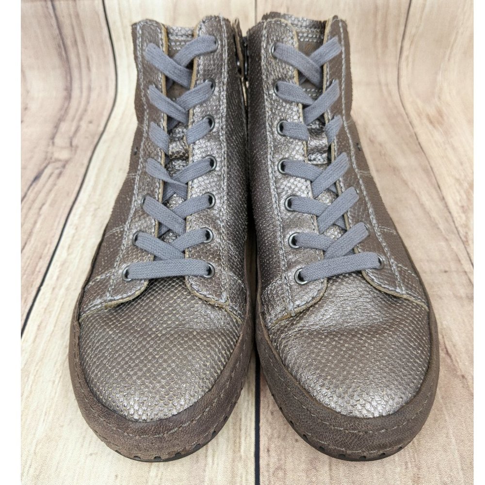 OTBT Round Trip High Top Sneaker Leather Snakeskin Metallic Gray Pewter - Picture 3 of 11